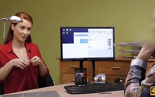 Redhead with big boobs is rammed unconnected with the lender in his office for quick topping - fact with despondent slut Isabella lui